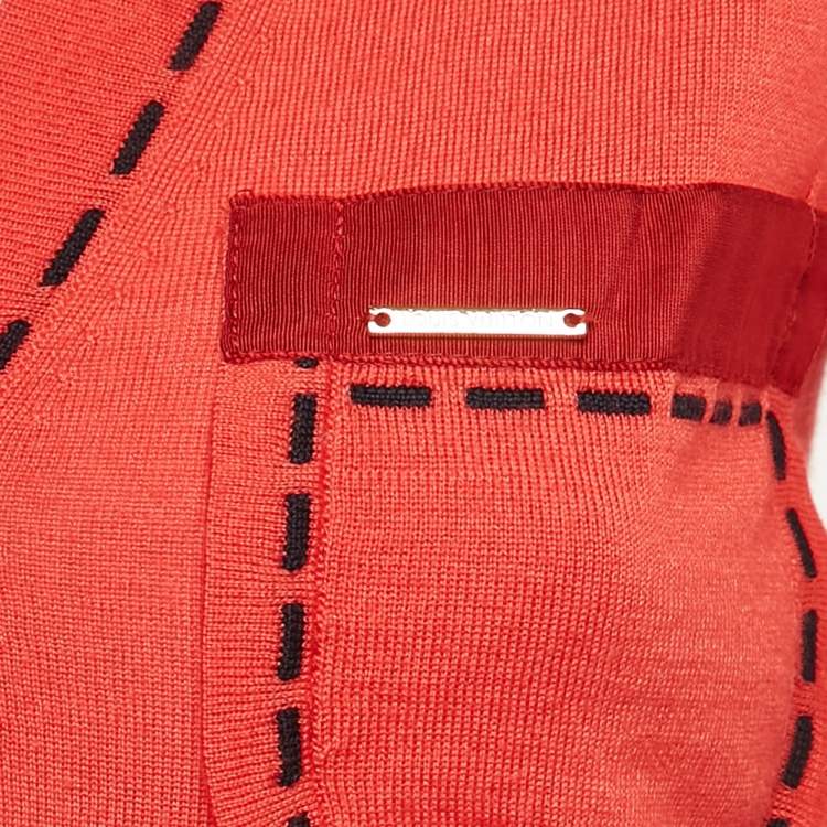 Pre Owned Louis Vuitton Coral Red Contrast Knit Cardigan XS