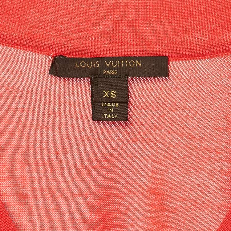 Pre Owned Louis Vuitton Coral Red Contrast Knit Cardigan XS