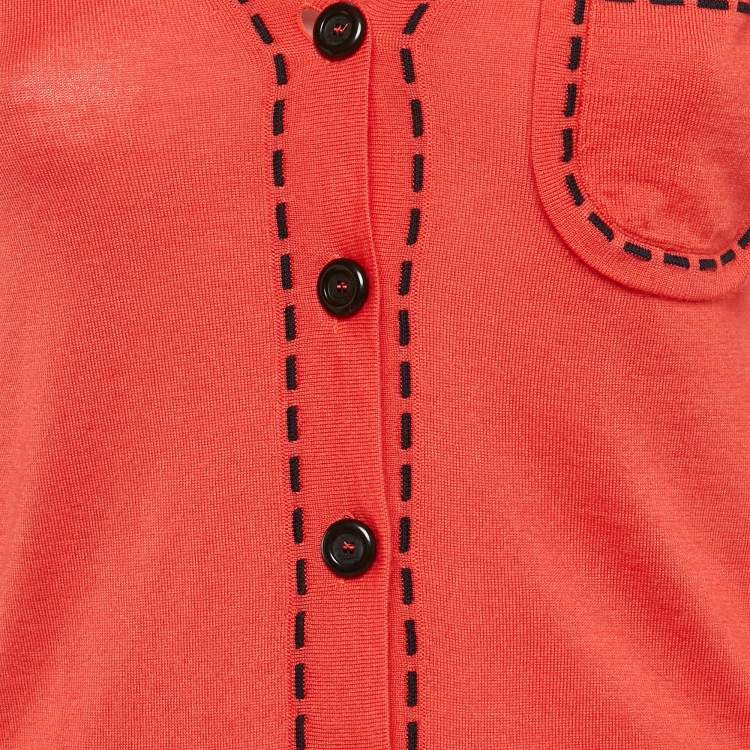 Pre Owned Louis Vuitton Coral Red Contrast Knit Cardigan XS