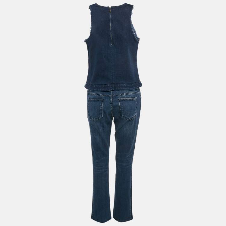مملوكة مسبقًا Louis Vuitton Blue Denim Frayed Top and Jeans Set M