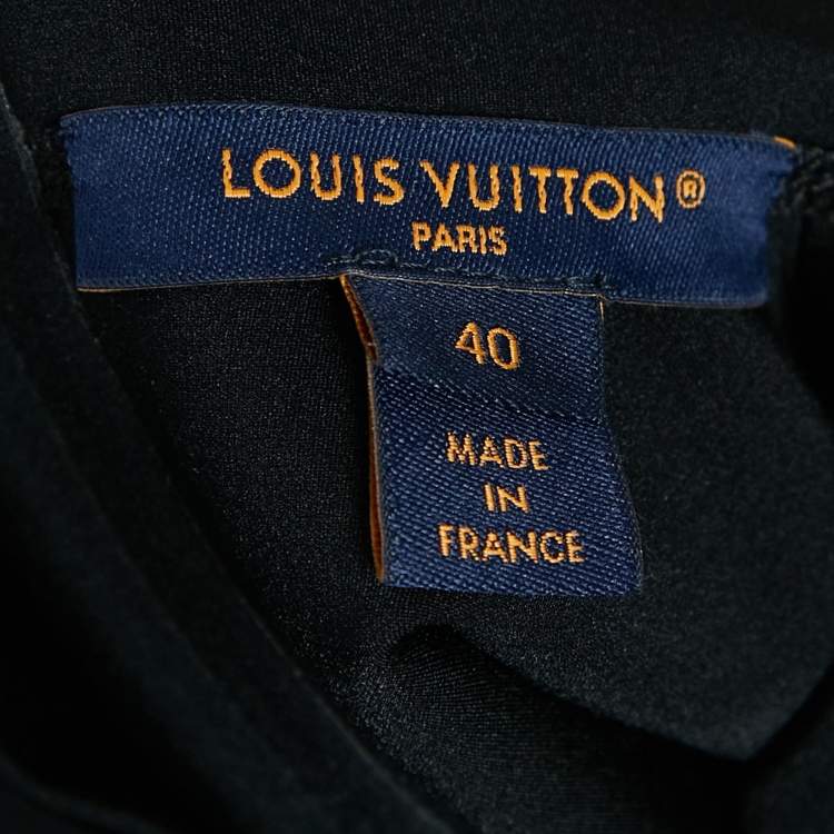 Pre Owned Louis Vuitton Black Jersey Logo Print Trimmed Mini Dress M