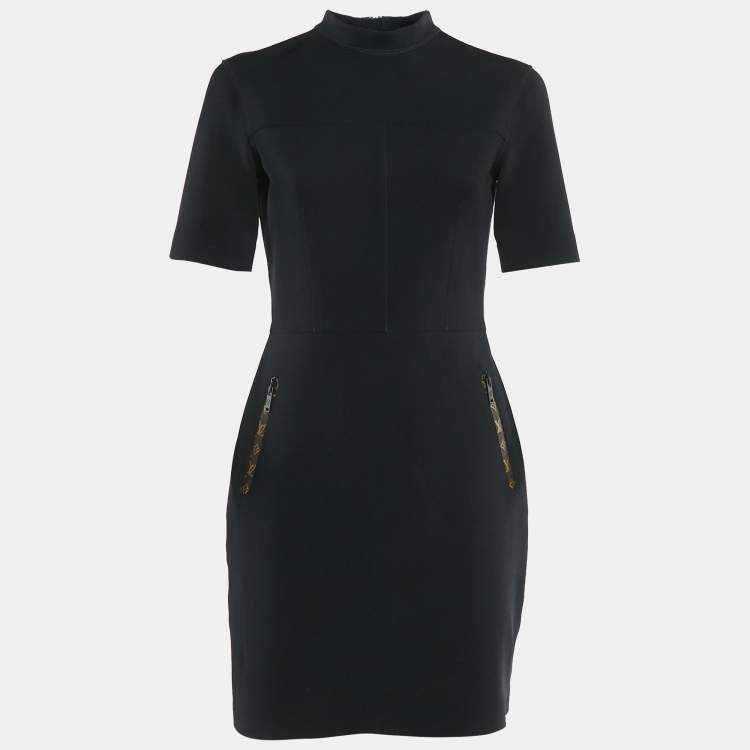 Pre Owned Louis Vuitton Black Jersey Logo Print Trimmed Mini Dress M
