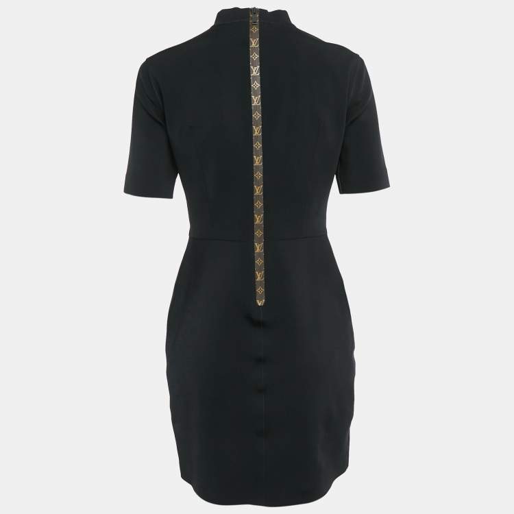 Pre Owned Louis Vuitton Black Jersey Logo Print Trimmed Mini Dress M