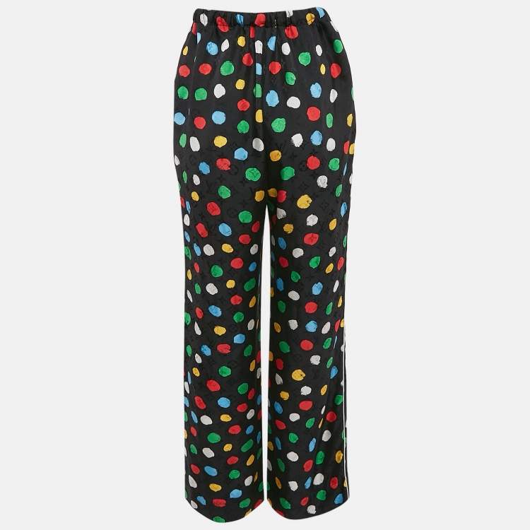 Pre Owned Louis Vuitton x Yayoi Kusama Black Paint Dot Print Silk Pajama Pants L