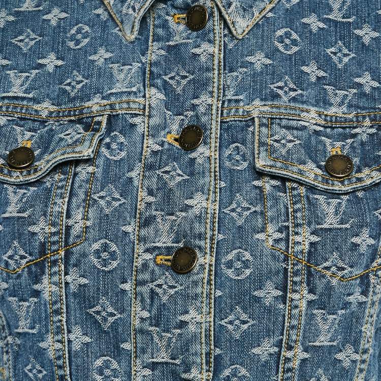 Pre Owned Louis Vuitton Blue Monogram Jacquard Denim Button Front Jacket S