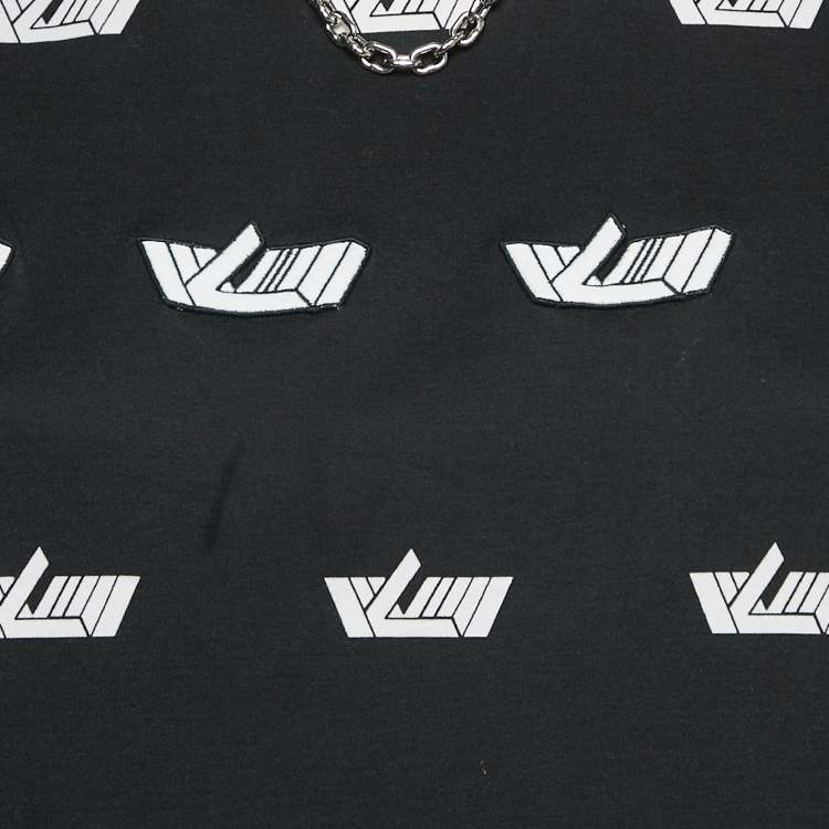 Pre Owned Louis Vuitton Black/White Logo Printed Cotton Chain Detail Crew Neck T-Shirt L