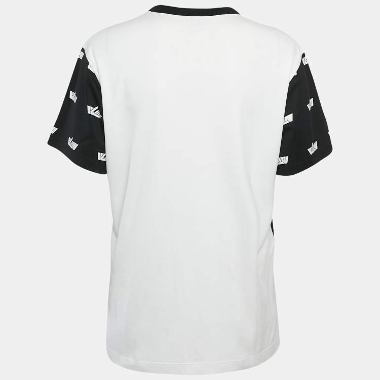 Pre Owned Louis Vuitton Black/White Logo Printed Cotton Chain Detail Crew Neck T-Shirt L