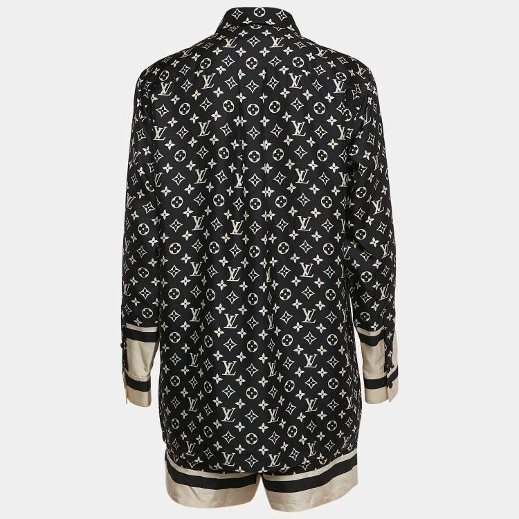 Pre Owned Louis Vuitton Black Monogram Print Silk Shirt and Shorts Set M