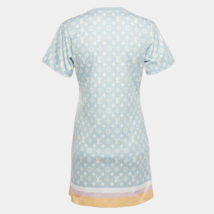 Pre Owned Louis Vuitton Blue Monogram Chain Detail Mini Dress XS