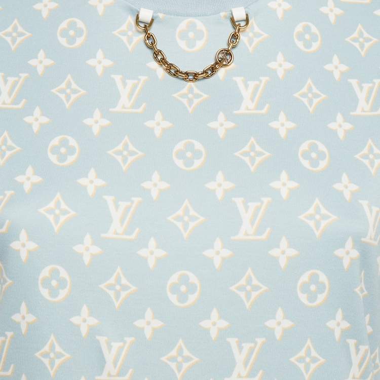 Pre Owned Louis Vuitton Blue Monogram Chain Detail Mini Dress XS