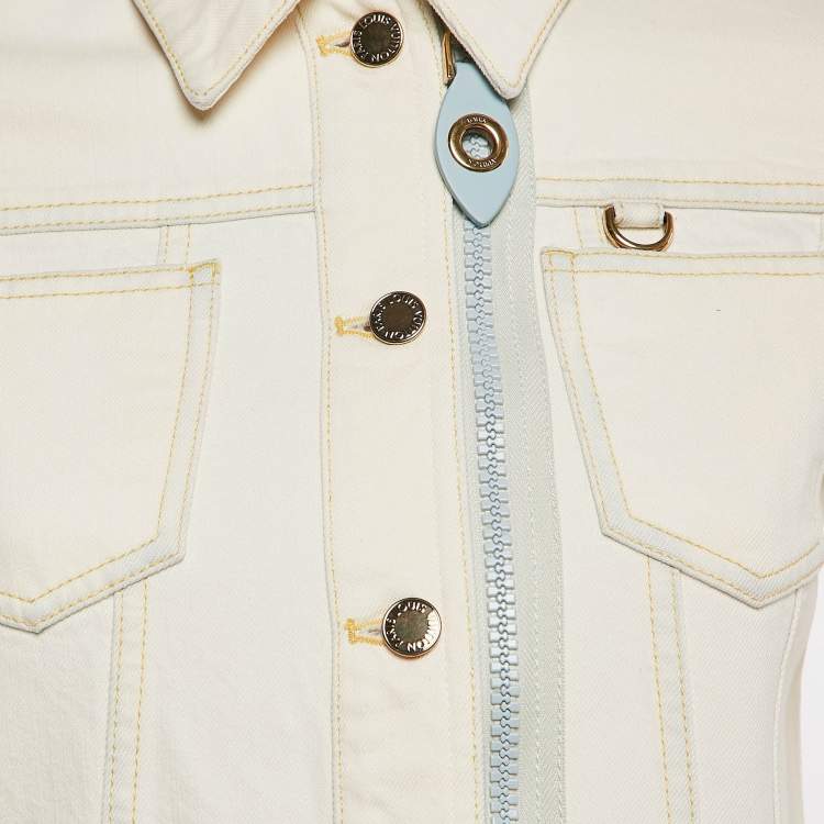 Pre Owned Louis Vuitton Off-White Denim Zip Detail Jacket S
