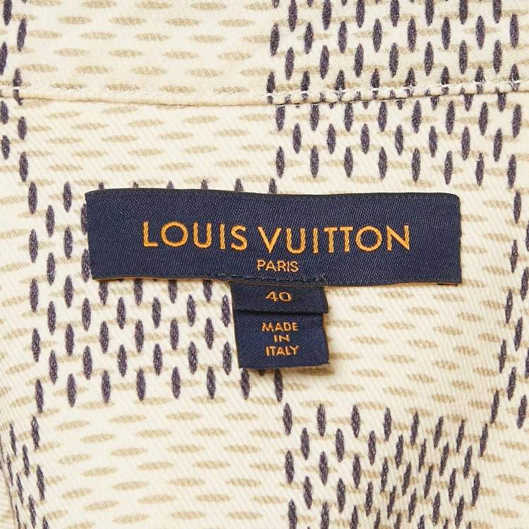 Pre Owned Louis Vuitton Cream Damier Azur Plaid Print Denim Jacket M