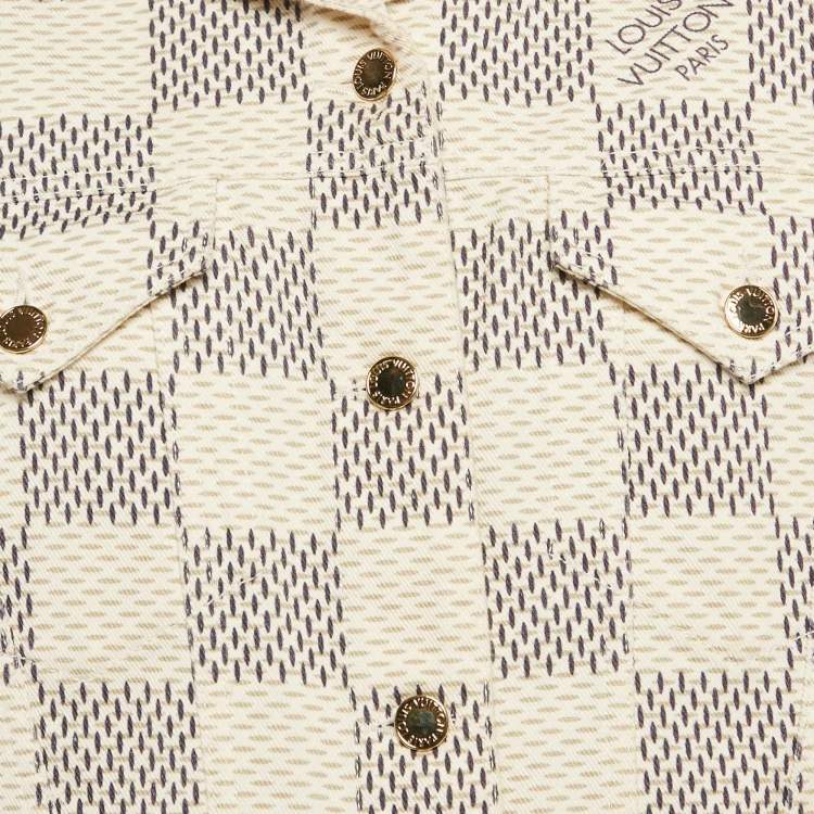 Pre Owned Louis Vuitton Cream Damier Azur Plaid Print Denim Jacket M