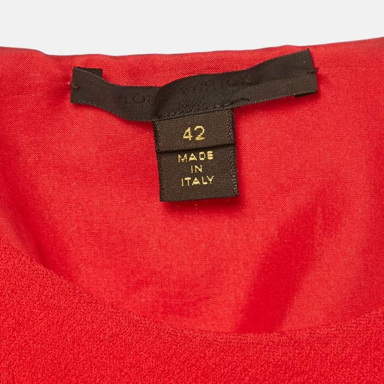 Pre Owned Louis Vuitton Red Crepe Lace Trimmed Short Dress L