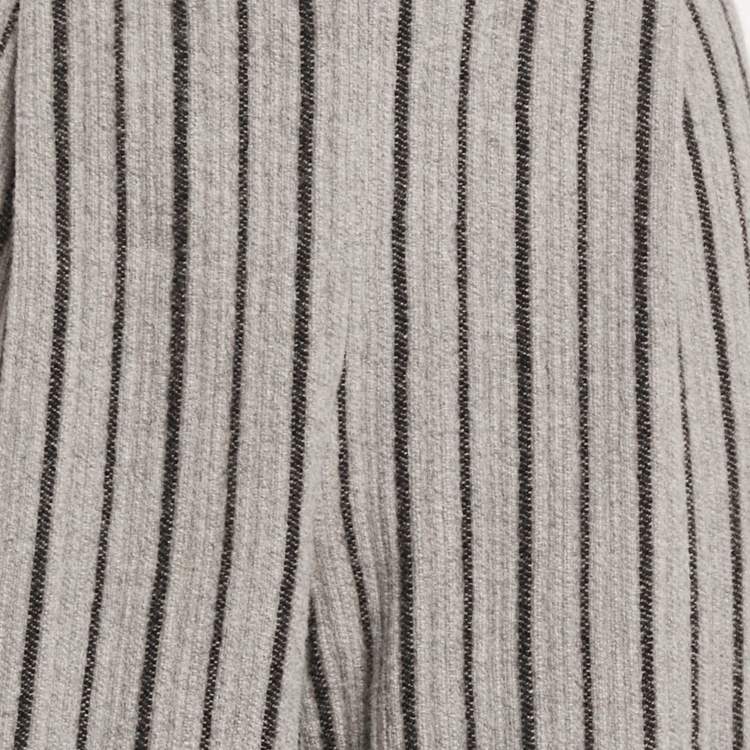 Pre Owned Louis Vuitton Grey Striped Wool High-Waist Wide Leg Trousers M