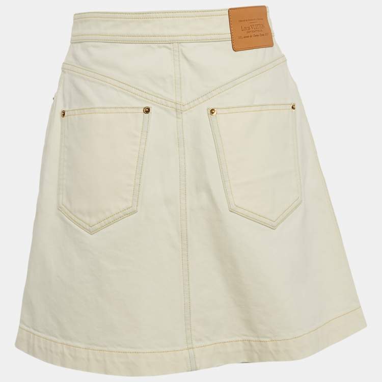Pre Owned Louis Vuitton White Denim Mini Skirt S