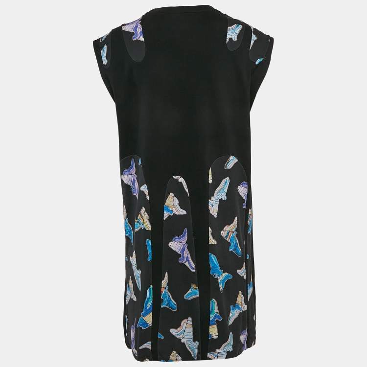 Pre Owned Louis Vuitton Black Geometric Print Jersey Paneled Short Dress M