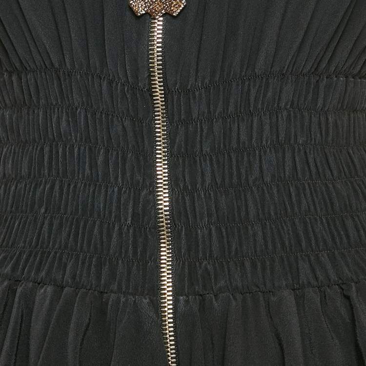Pre Owned Louis Vuitton Black Crepe Shirring Detail Tiered Short Dress L