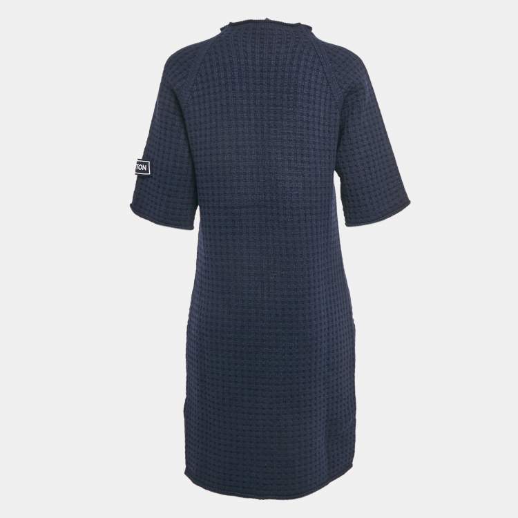 Pre Owned Louis Vuitton Navy Blue Waffle Knit Mini Dress XL