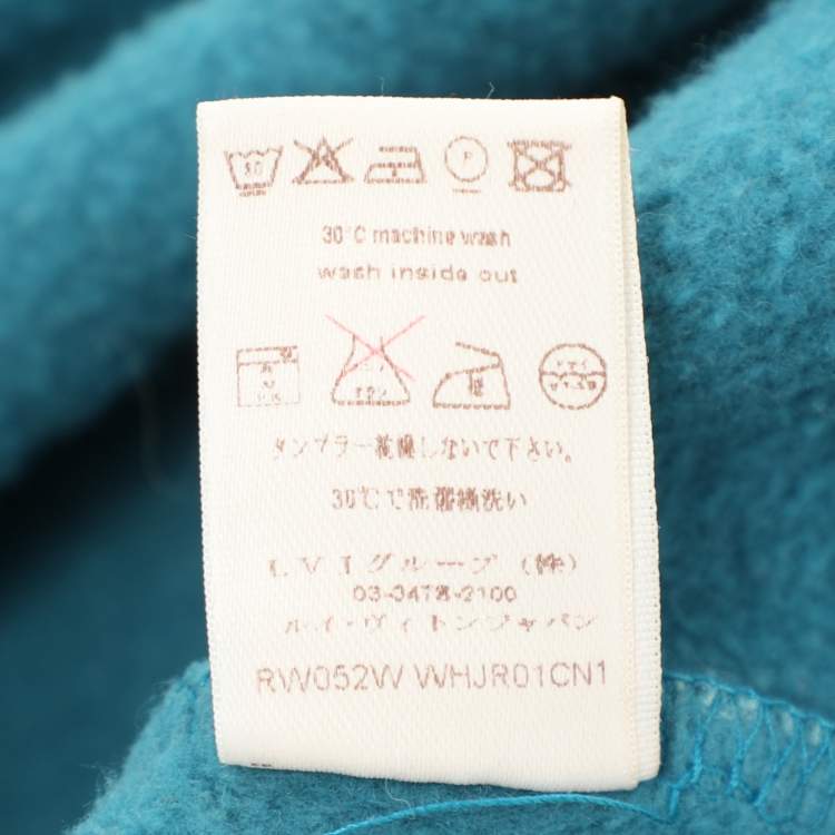 Pre Owned Louis Vuitton Teal Blue Cotton Bow Lock Charm Patch Pocket Fleece Sweater M