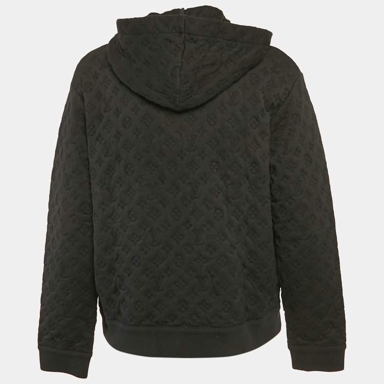 Pre Owned Louis Vuitton Black Embossed Monogram Cotton Knit Zip-Up Hoodie M
