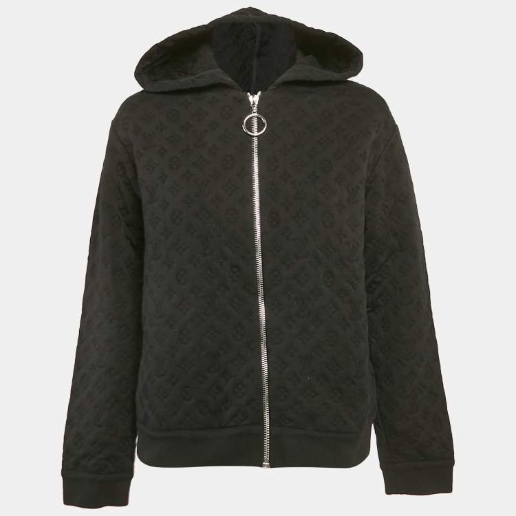 Pre Owned Louis Vuitton Black Embossed Monogram Cotton Knit Zip-Up Hoodie M