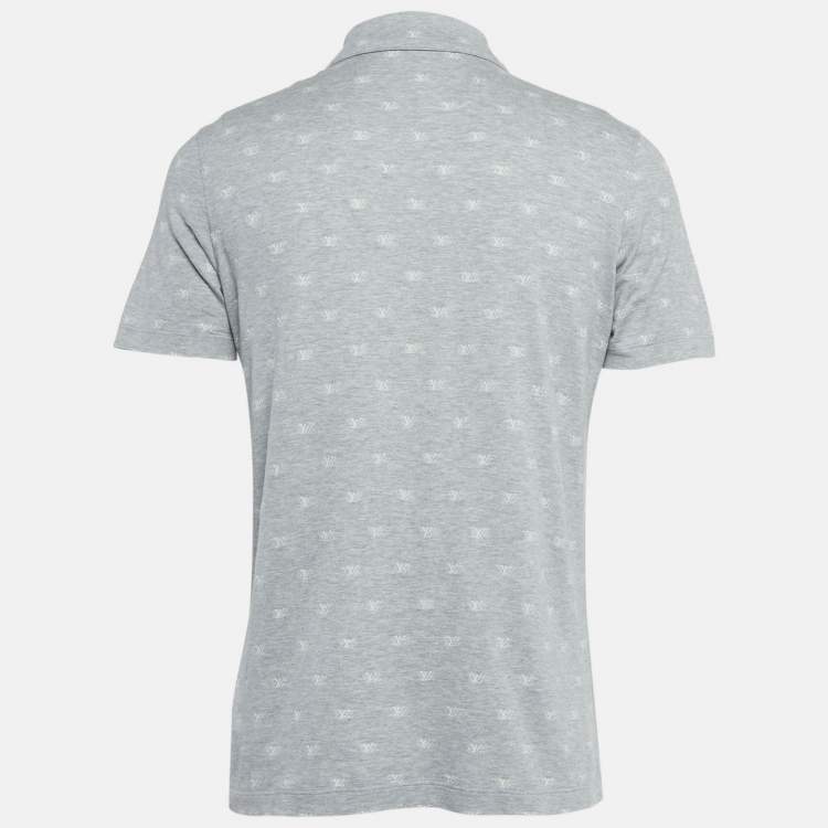 Pre Owned Louis Vuitton Grey Monogram Intarsia Jersey Polo T-Shirt M