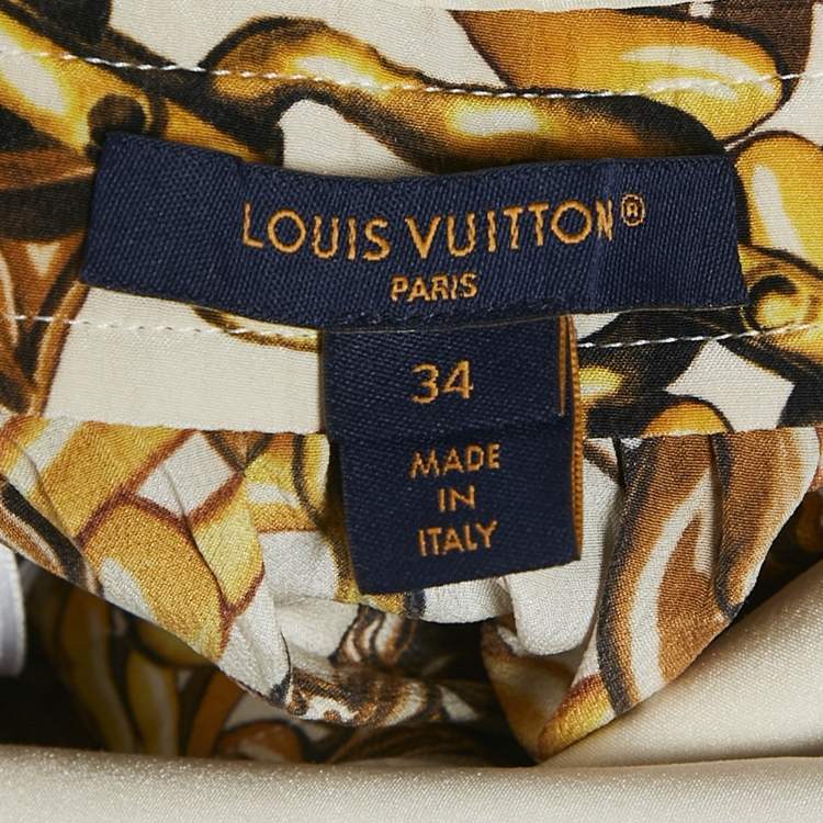 Pre Owned Louis Vuitton Yellow Chain Print Silk Blend Sleeveless Maxi Dress S
