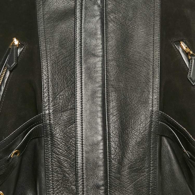Pre Owned Louis Vuitton Black Velvet and Leather Lace-Up Biker Jacket M