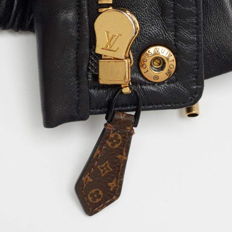 Pre Owned Louis Vuitton Black Velvet and Leather Lace-Up Biker Jacket M