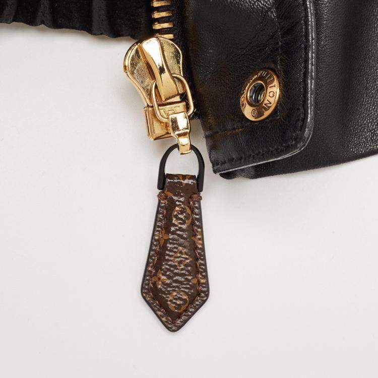 Pre Owned Louis Vuitton Black Velvet and Leather Lace-Up Biker Jacket M