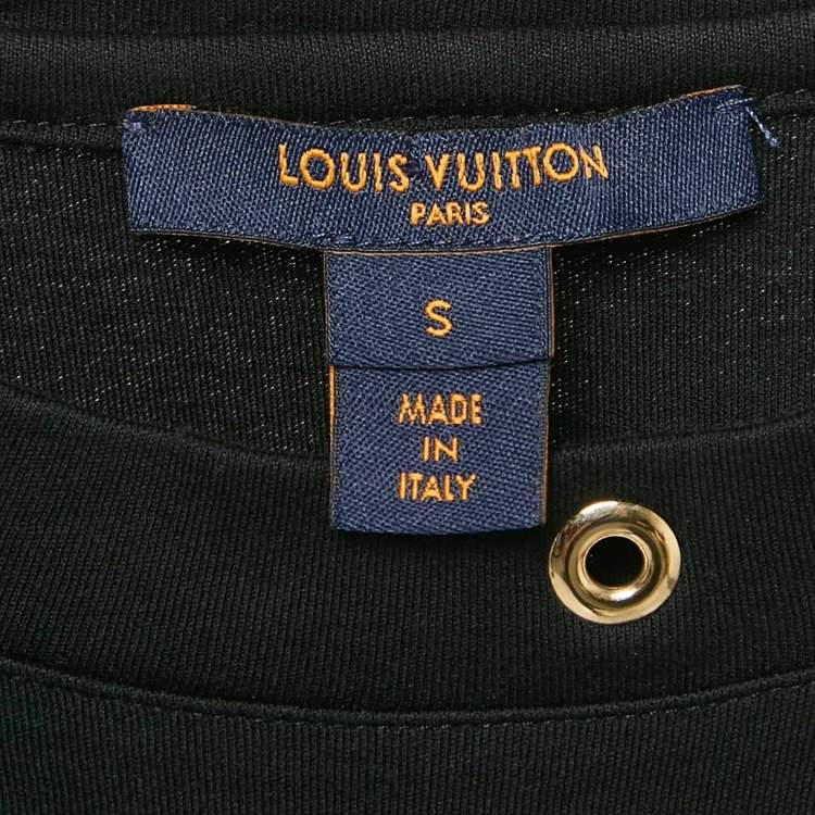 Pre Owned Louis Vuitton Black Cotton Studded Crew Neck T-Shirt S