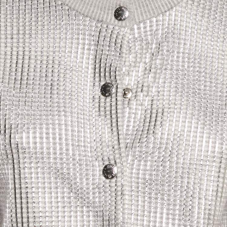 Pre Owned Louis Vuitton Grey/Metallic Lurex Wool Knit Button Front Cardigan M