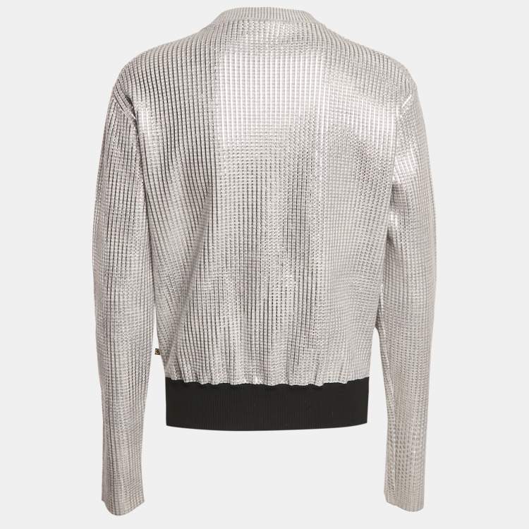 Pre Owned Louis Vuitton Grey/Metallic Lurex Wool Knit Button Front Cardigan M