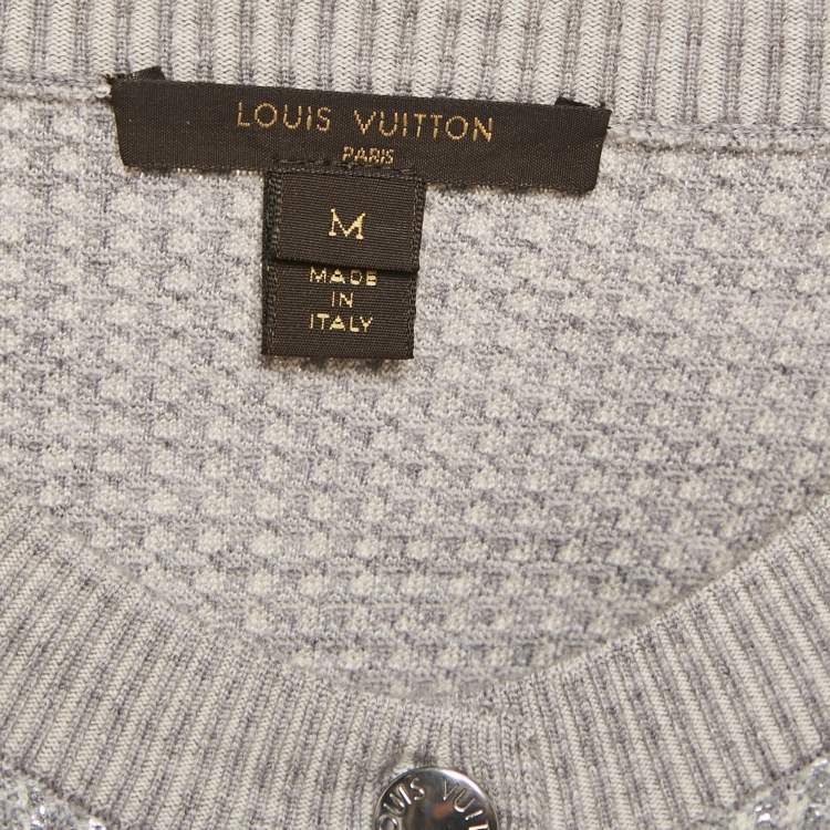 Pre Owned Louis Vuitton Grey/Metallic Lurex Wool Knit Button Front Cardigan M