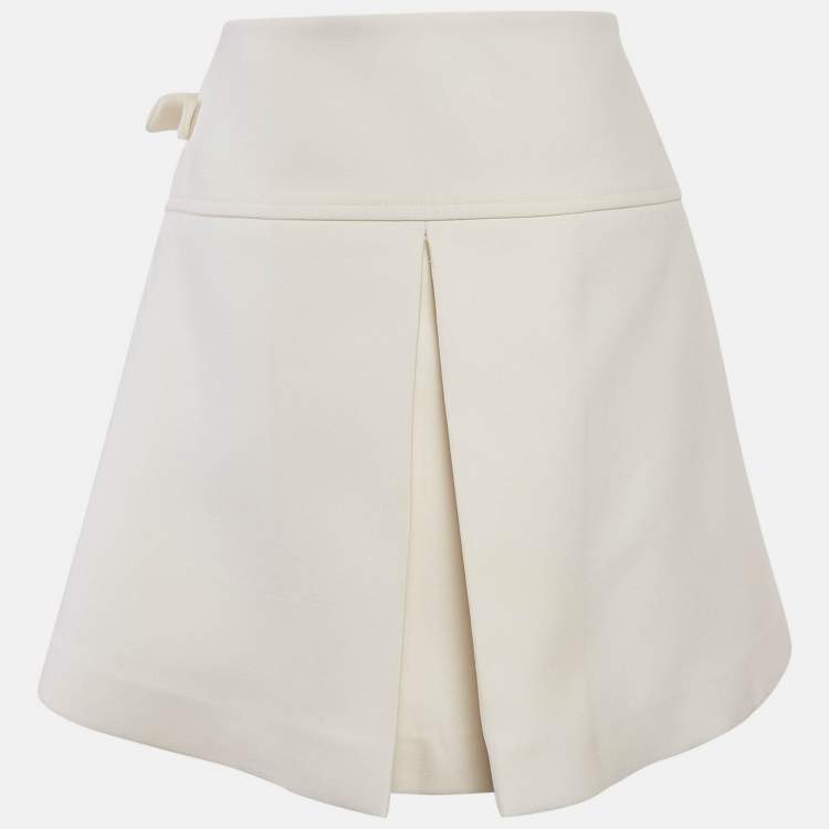 Pre Owned Louis Vuitton Off-White Wool Pleated Wrap Skirt S