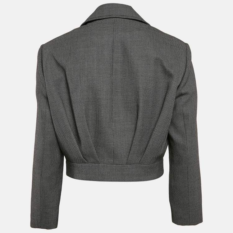 Pre Owned Louis Vuitton Black Patterned Wool Blend Waist Detail Zip-Up  Jacket M