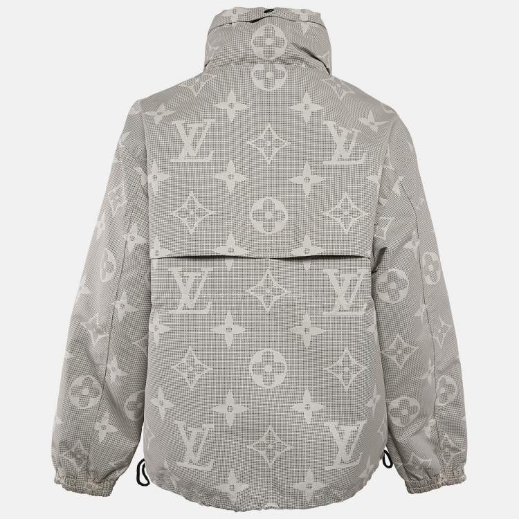 Pre Owned Louis Vuitton Grey Monogram Print Synthetic Hooded Zip-Up Parka Jacket M