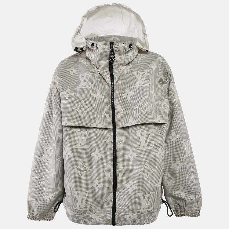 Pre Owned Louis Vuitton Grey Monogram Print Synthetic Hooded Zip-Up Parka Jacket M