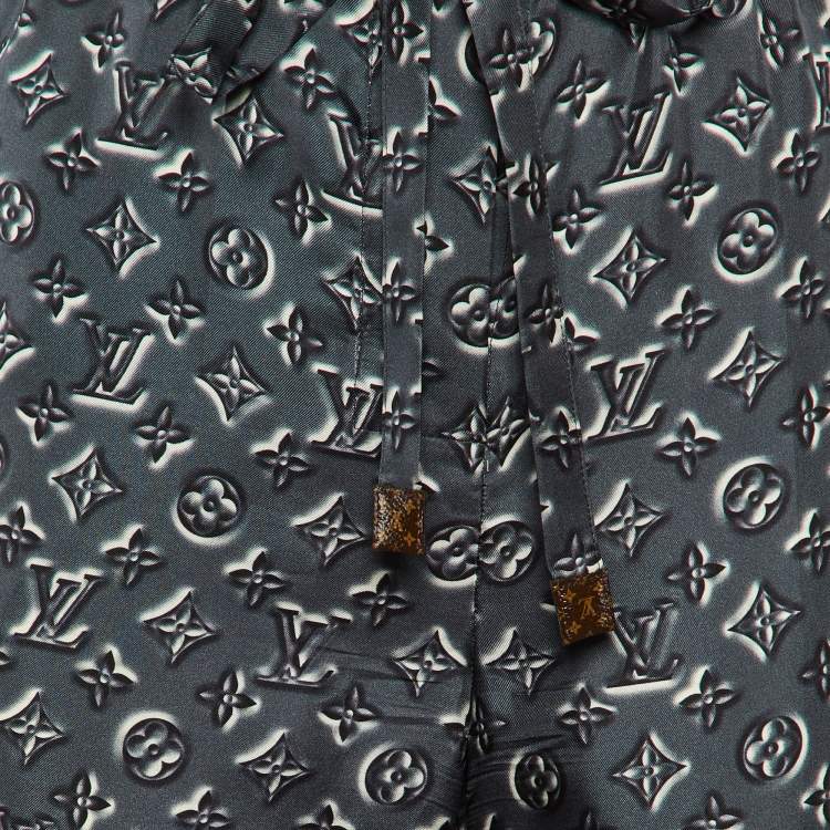 Pre Owned Louis Vuitton Grey Logo Print Silk Trousers S