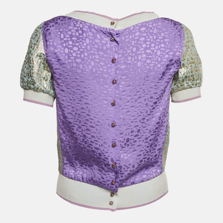Pre Owned Louis Vuitton Purple/Blue Brocade Silk Top S