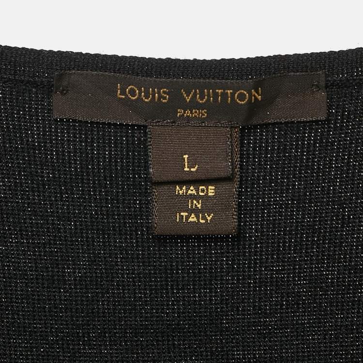 Pre Owned Louis Vuitton Black Wool Blend Knit Zip-Up Puff Sleeve Top L