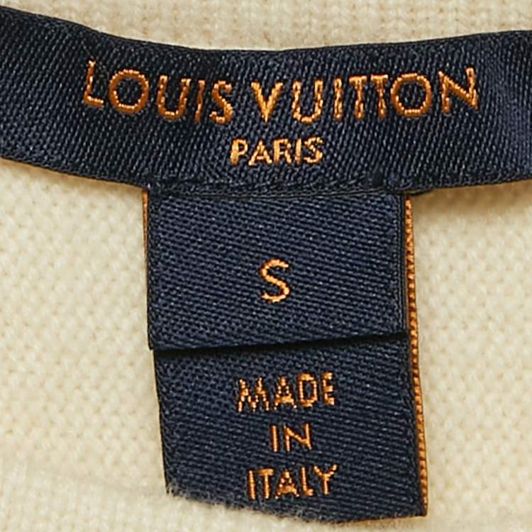 Pre Owned Louis Vuitton Off White/Blue Wool Tasseled Cardigan S