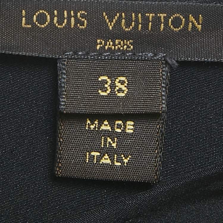 Pre Owned Louis Vuitton Black Silk Contrast Trim Detail Belted Midi Dress M