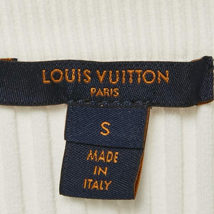 Pre Owned Louis Vuitton White Broderie Anglaise Trim Rib Knit Top S