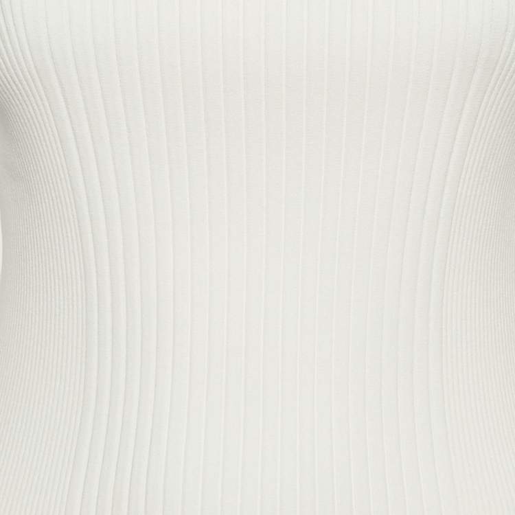 Pre Owned Louis Vuitton White Broderie Anglaise Trim Rib Knit Top S