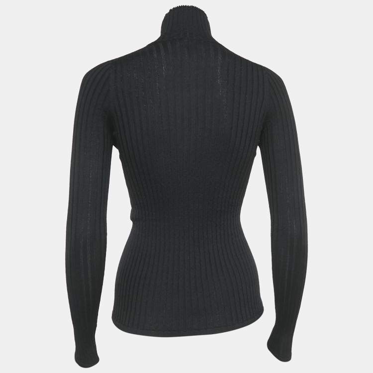 Pre Owned Louis Vuitton Black Rib Knit Turtleneck Pullover XS