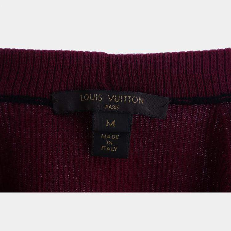 Pre Owned Louis Vuitton Burgundy Wool Printed Knit Cardigan sz M