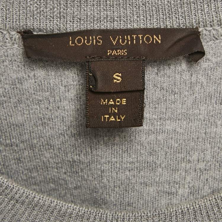 Pre Owned Louis Vuitton Grey Monogram Sequin Wool Blend T-Shirt S