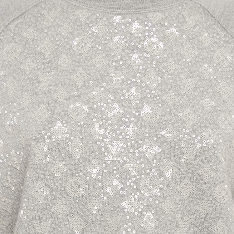 Pre Owned Louis Vuitton Grey Monogram Sequin Wool Blend T-Shirt S